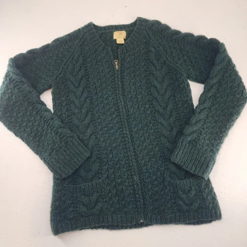 Vtg Limited America Small | Wool Blend Emerald Green Cable Knit Cardigan Sweater